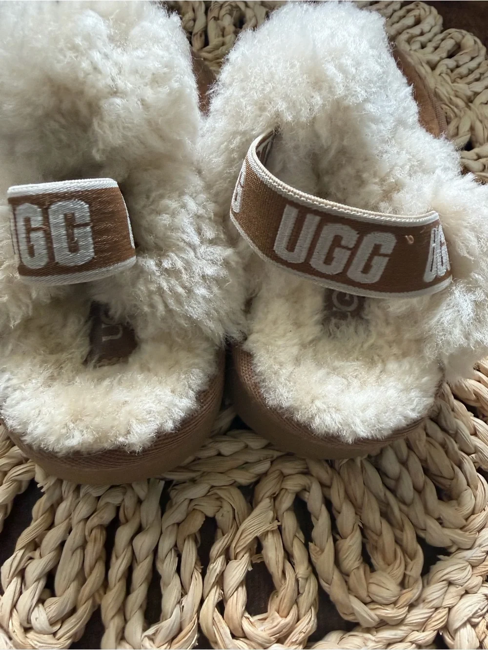UGG Baby Chestnut Brown Slippers with Cream Fur Trim